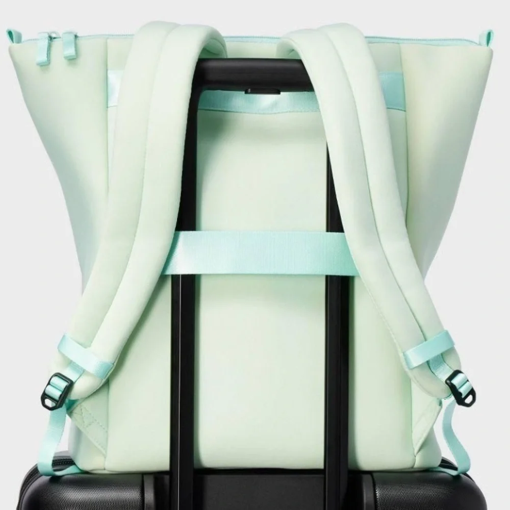 All in Motion16" Faux Neoprene Scuba Tote Backpack Green Blue Luggage Strap - Picture 2 of 6